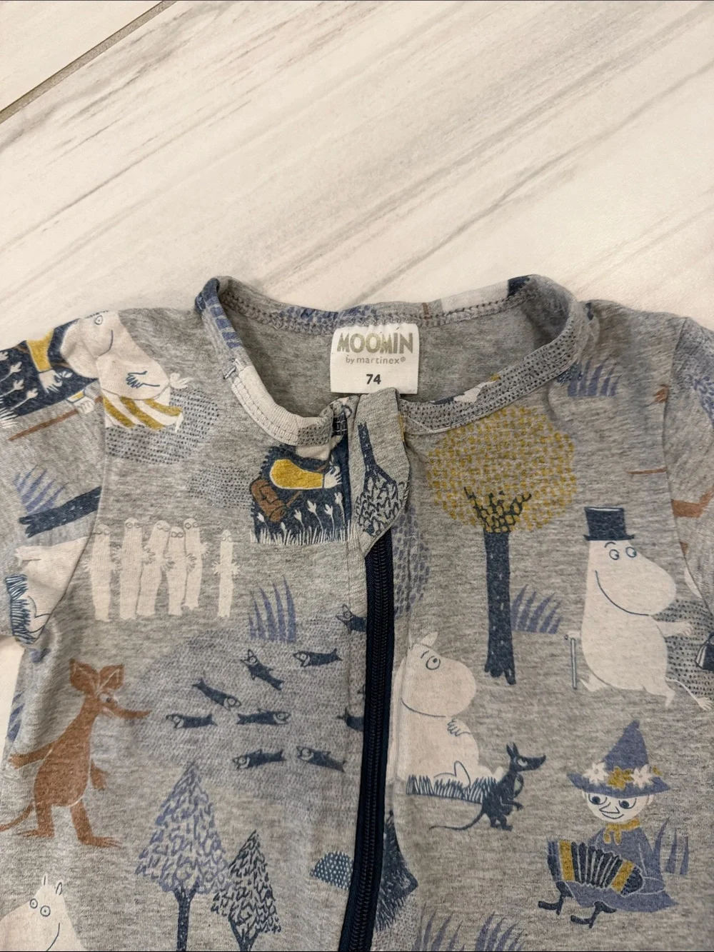 Moomin Characters Printed Kids Zip-One Piece Long Sleeve Cotton Bodysuit Size 74
